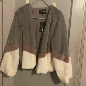 Fashion Nova Colorblock Faux Fur Jacket
